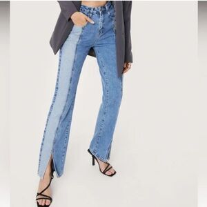 Nasty Gal Jeans Split Hem Color Block Blue Size‎ 6 Flirty Feminine